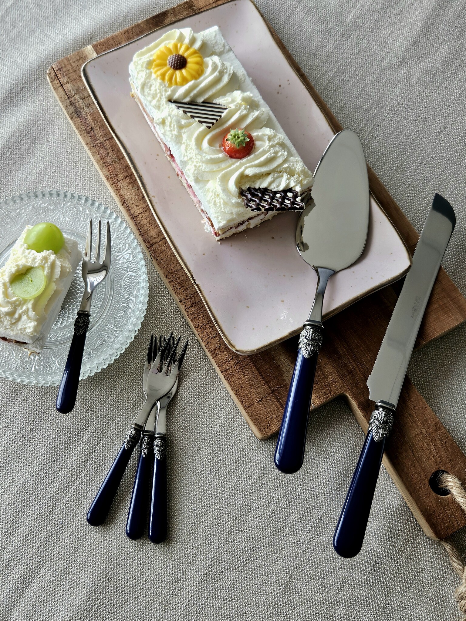 Ensemble de service à gâteau, Bleu (uni)