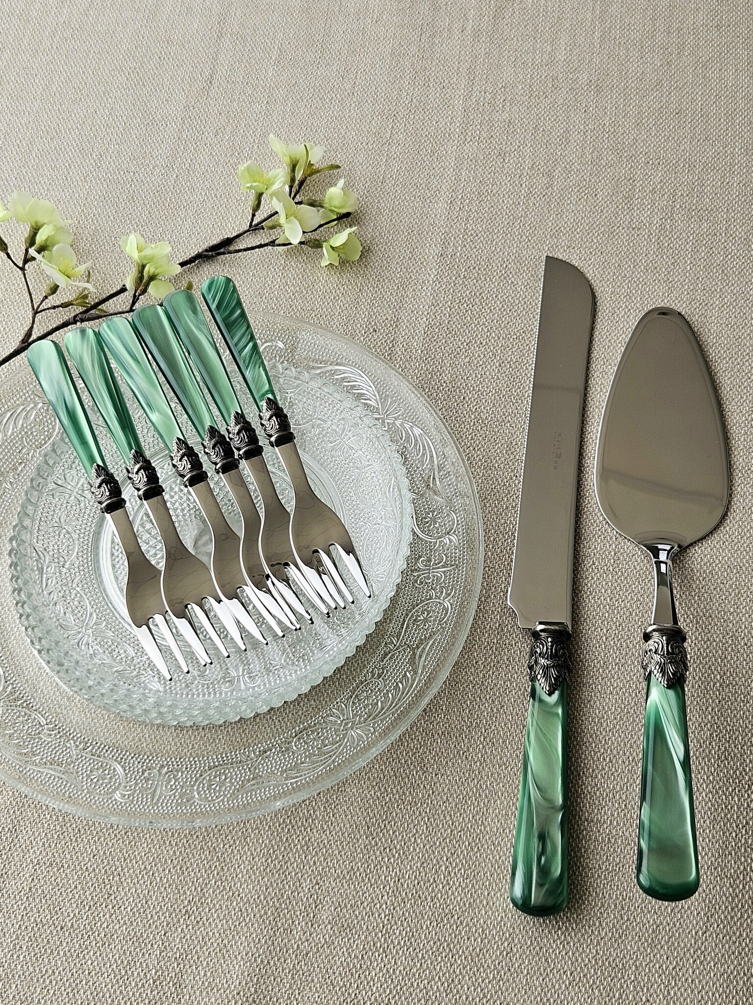 Taart Bestekset, Groen (parelmoerglans)