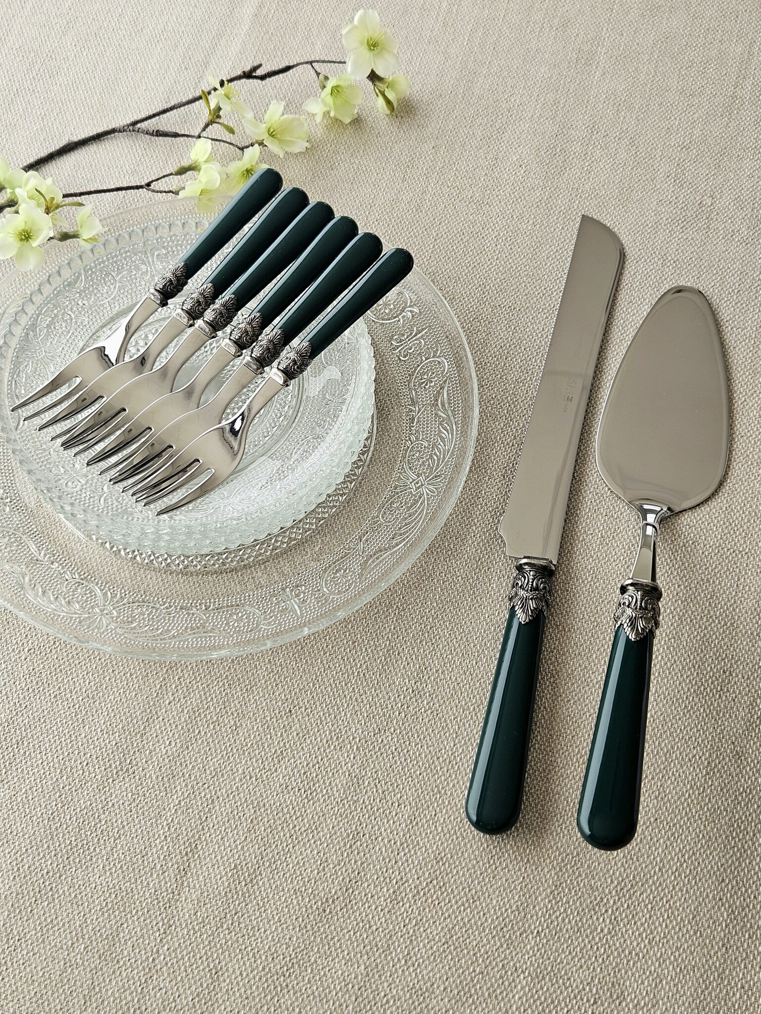 Tortenbesteckset (8-teilig), Grün (einfarbig)