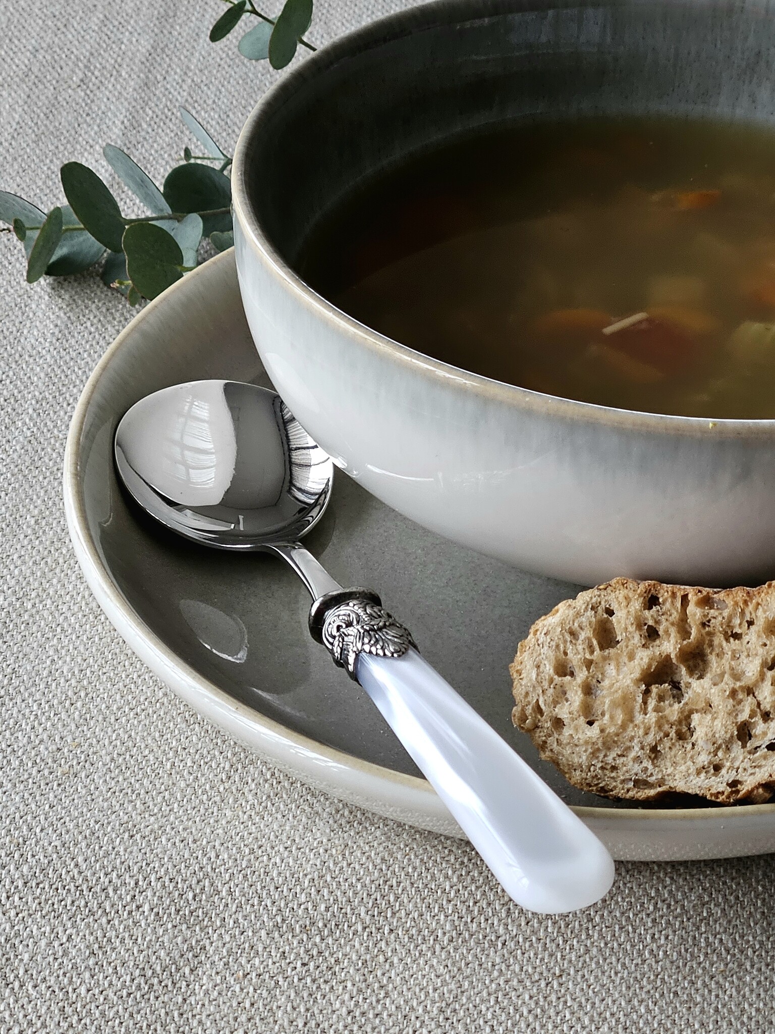 Juego de Cubiertos para Sopa (7 piezas), Blanco (brillo nácar)