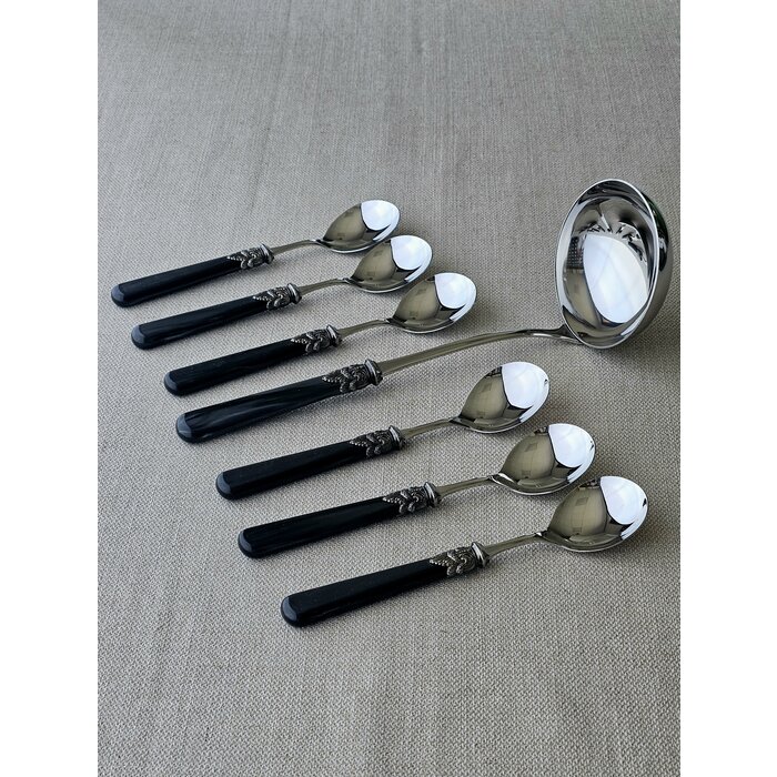 Soup cutlery set (7-piece), Black (mother-of-pearl sheen)
