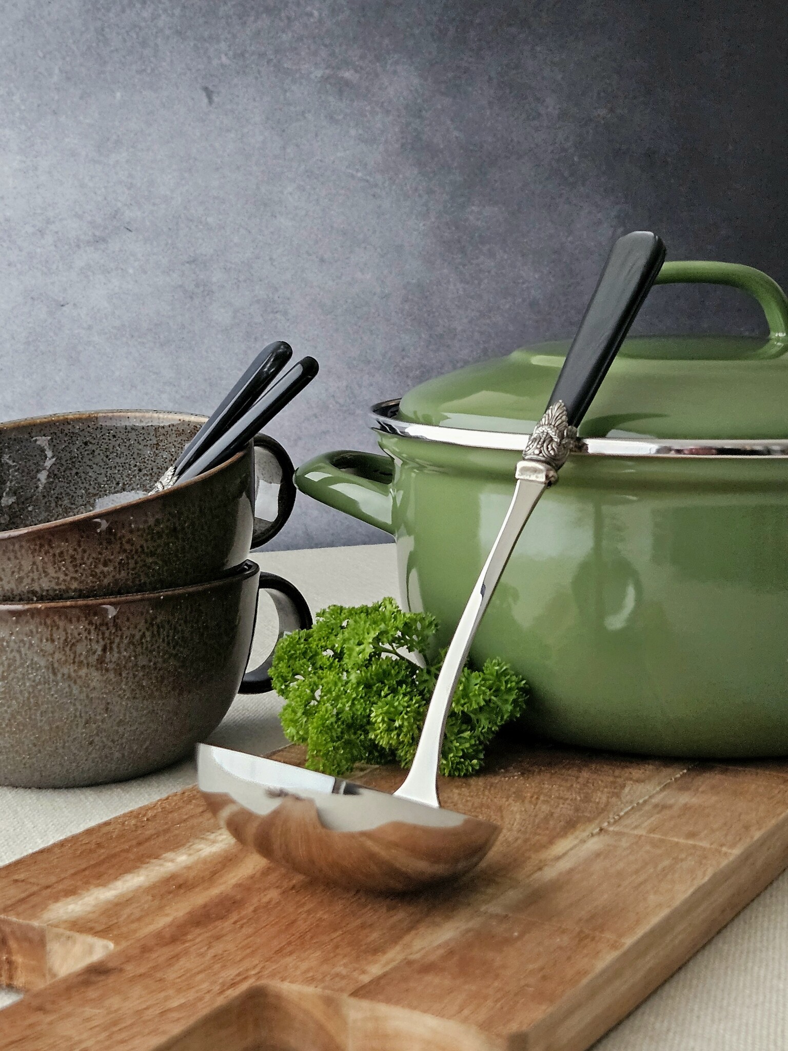 Suppen Besteckset (7-teilig), Schwarz (perlmuttglanz)