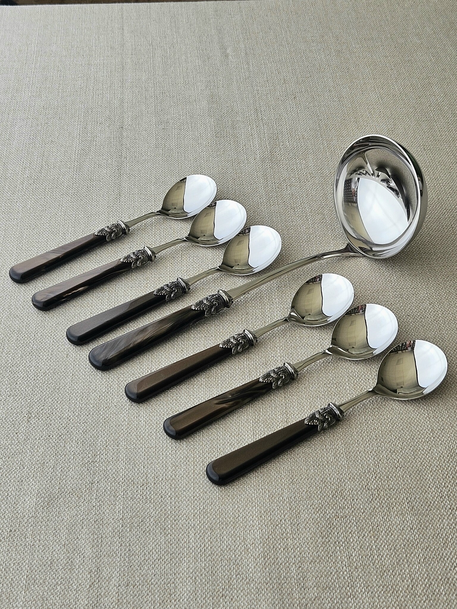 Suppen Besteckset, 7-teilig, Braun (perlmutt)