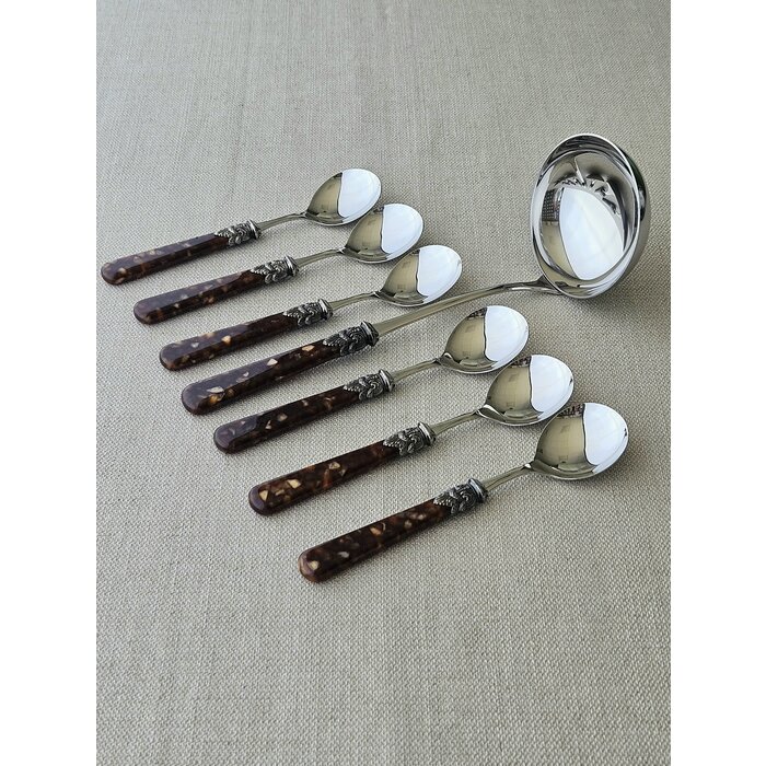 Ensemble de Couverts à Soupe (7 pièces), Marron (motif tortue)