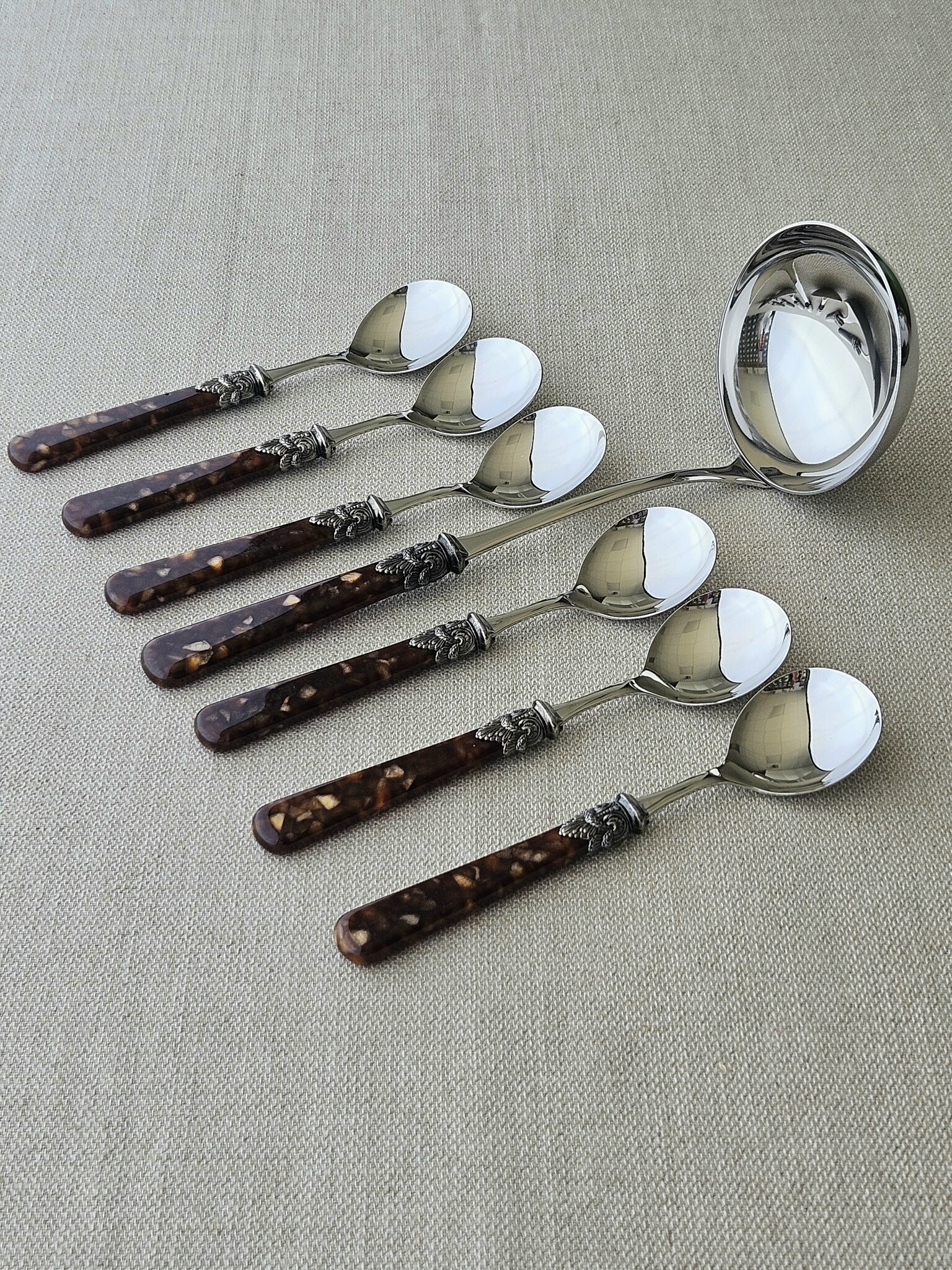 Ensemble de Couverts à Soupe (7 pièces), Marron (motif tortue)