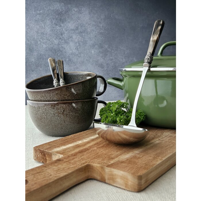 7-teiliges Suppen Besteckset, Braun (perlmutt)