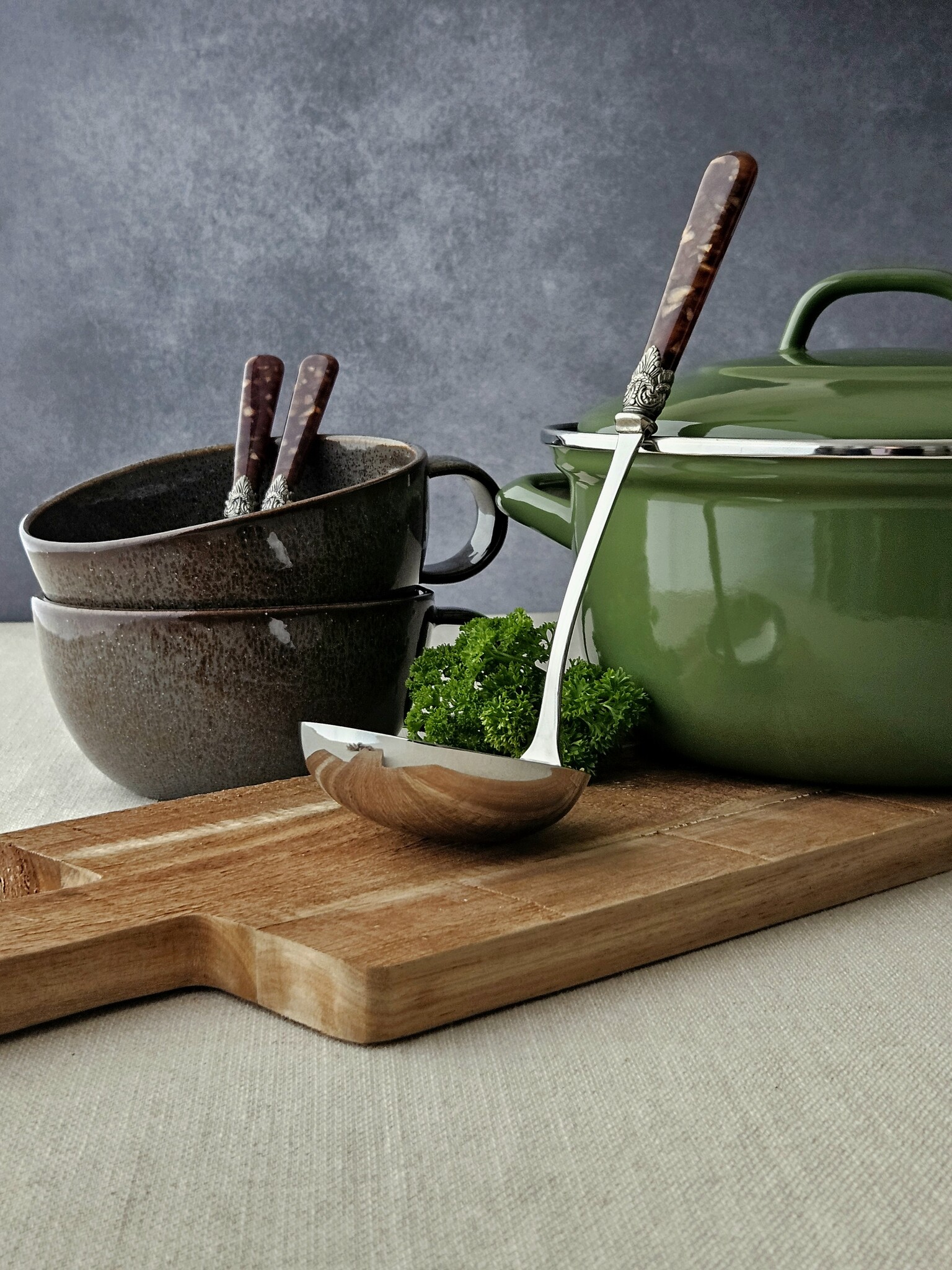 Soup cutlery set (7-piece), Brown (turtle motif)