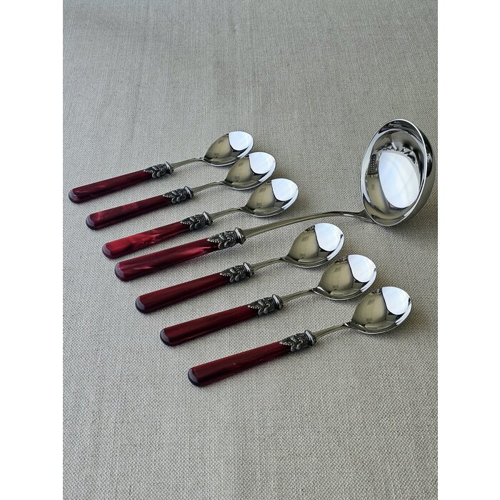 Soup cutlery set (7-piece), Red (mother-of-pearl)