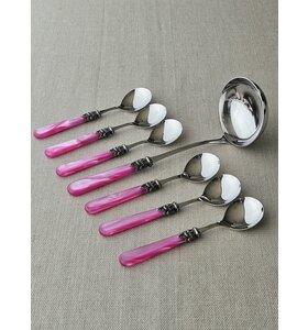 7-teiliges Suppenbesteckset, Fuchsia (Perlmutt)