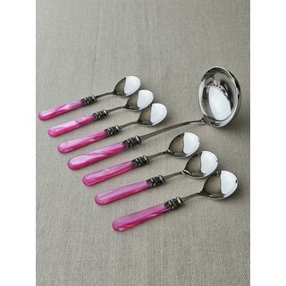 Soup cutlery set, Fuchsia (mother-of-pearl)