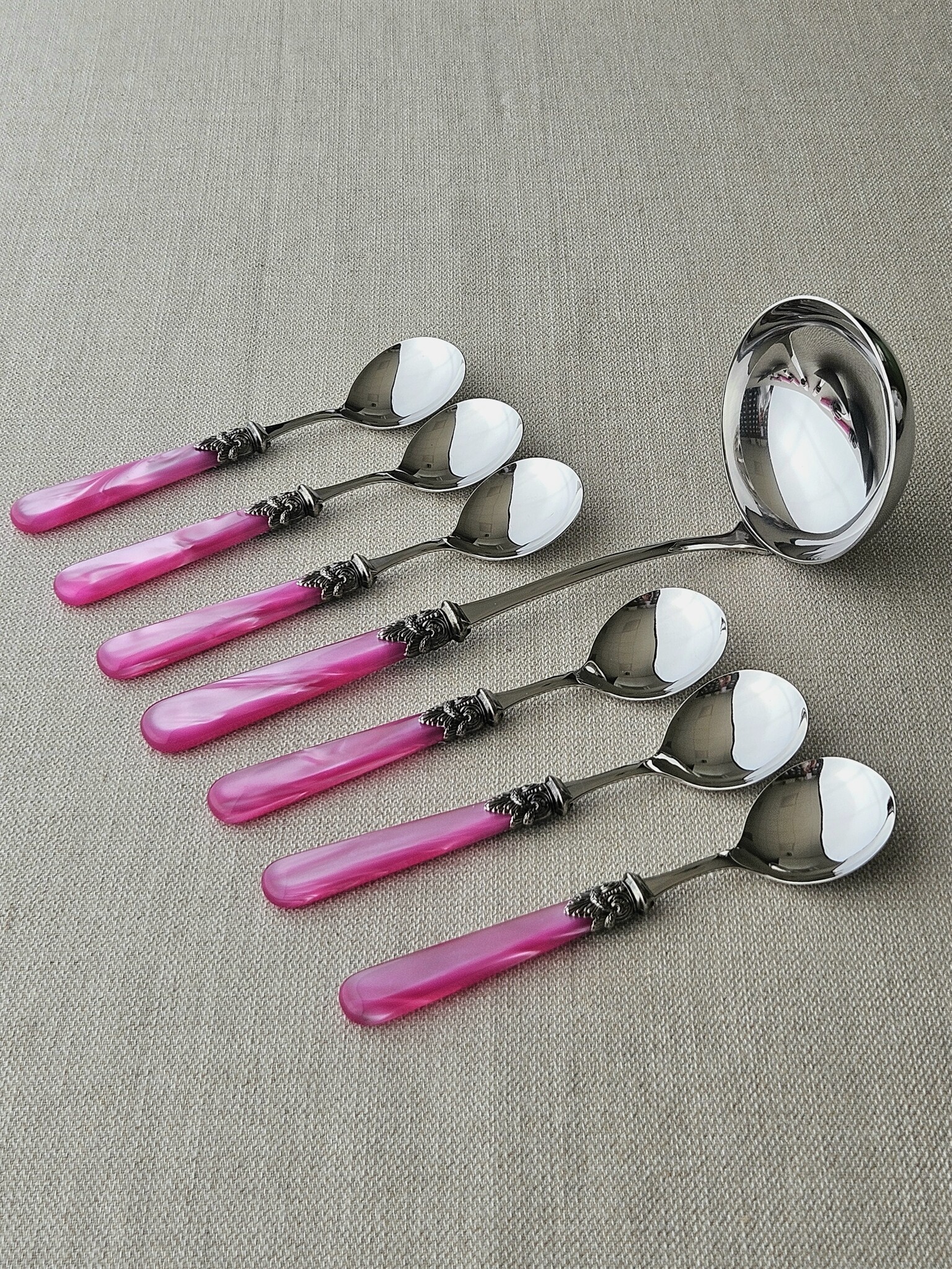 Juego de Cubiertos para Sopa (7 piezas), Fucsia (nácar)