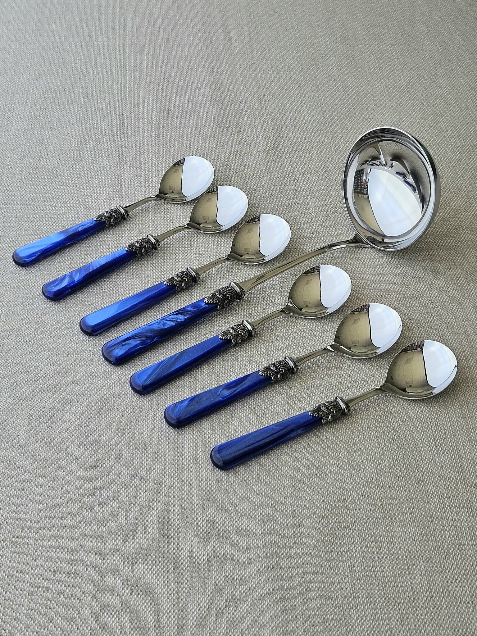 Ensemble de Couverts à Soupe (7 pièces), Bleu avec Nácar (éclat nacré)