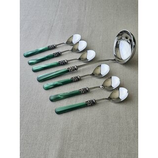Soup cutlery set, Green (mother-of-pearl)