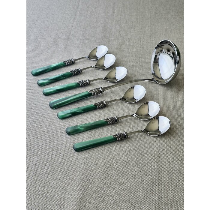 Juego de Cubiertos para Sopa (7 piezas), Verde (nácar)