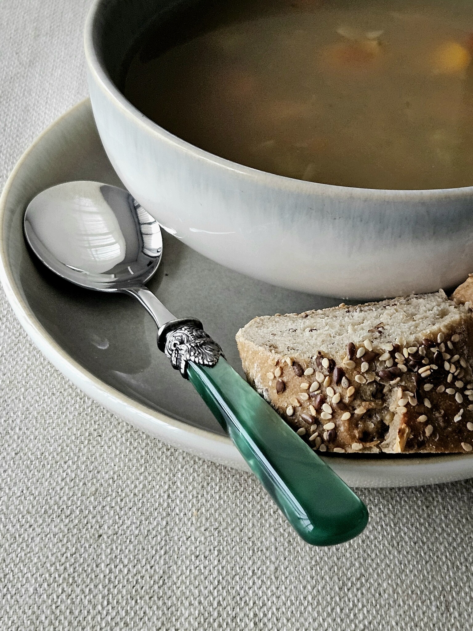 Soup cutlery set (7-piece), Green (mother-of-pearl)