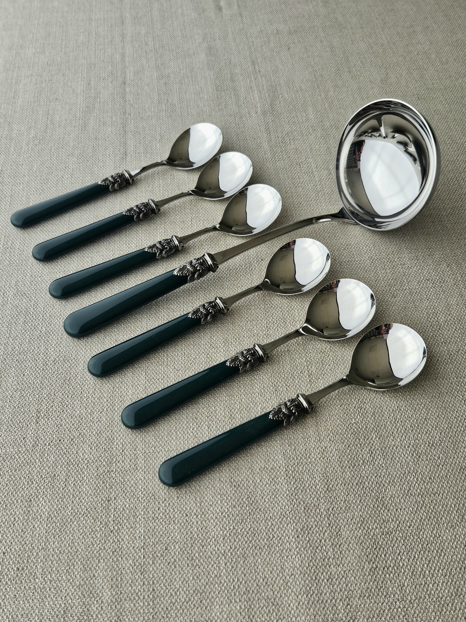 Soup cutlery set (7-piece), Green (plain)