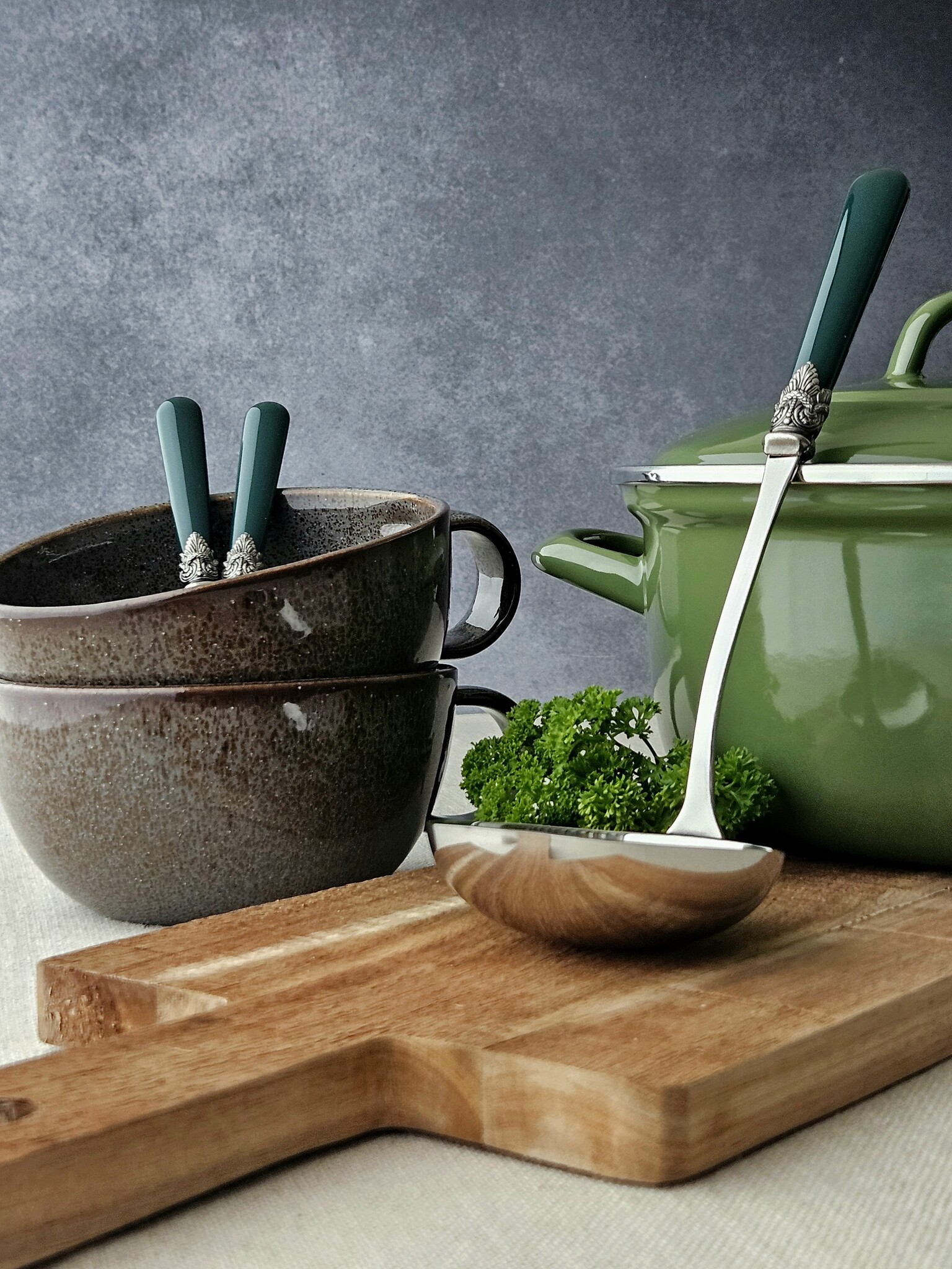 Suppen Besteckset, 7-teilig, Grün (matt)