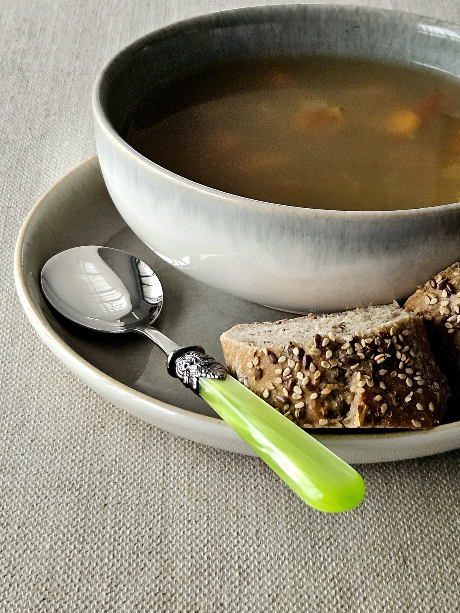 Soup cutlery set (7-piece), Light Green (mother-of-pearl sheen)