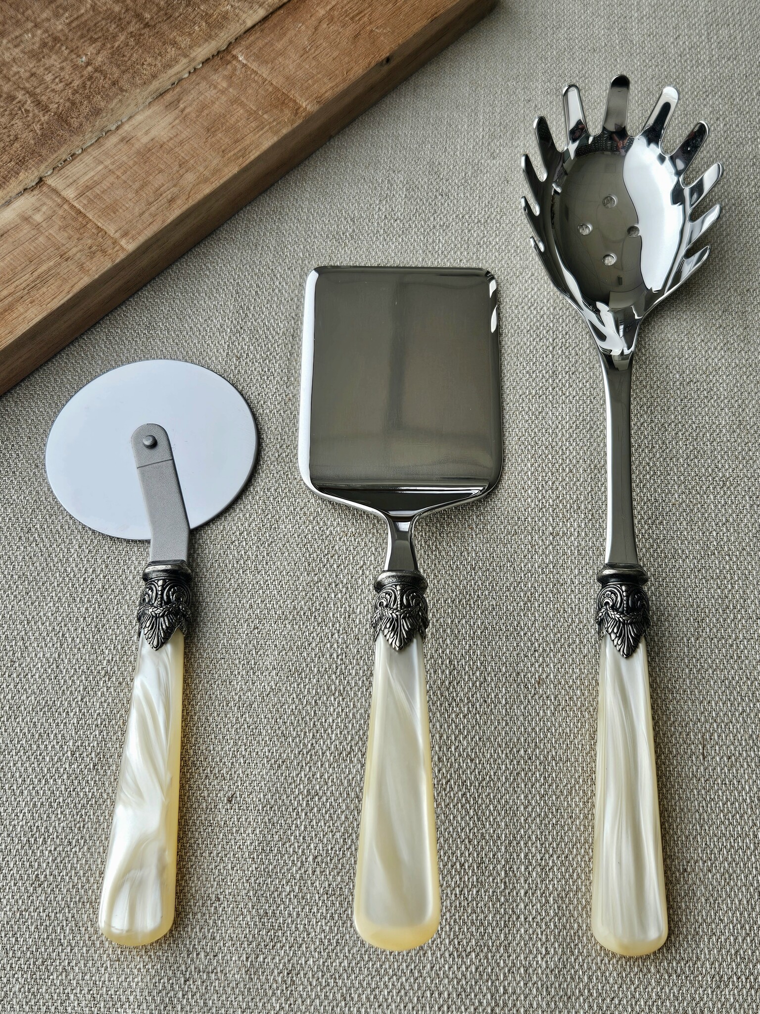 Pasta Besteckset, 3-teilig, Elfenbein (perlmuttglanz)