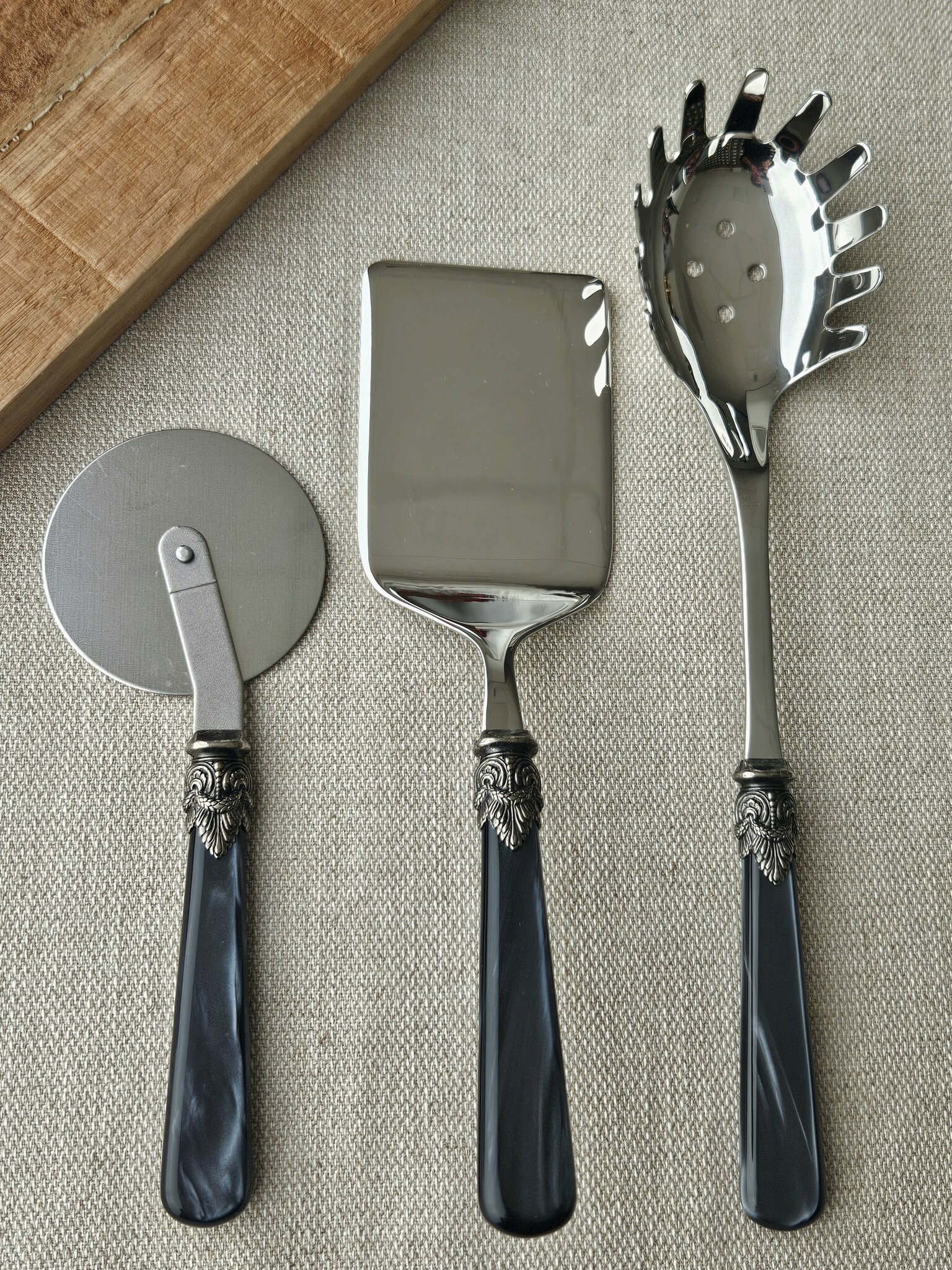 Pasta Besteckset, 3-teilig, Schwarz (perlmuttglanz)