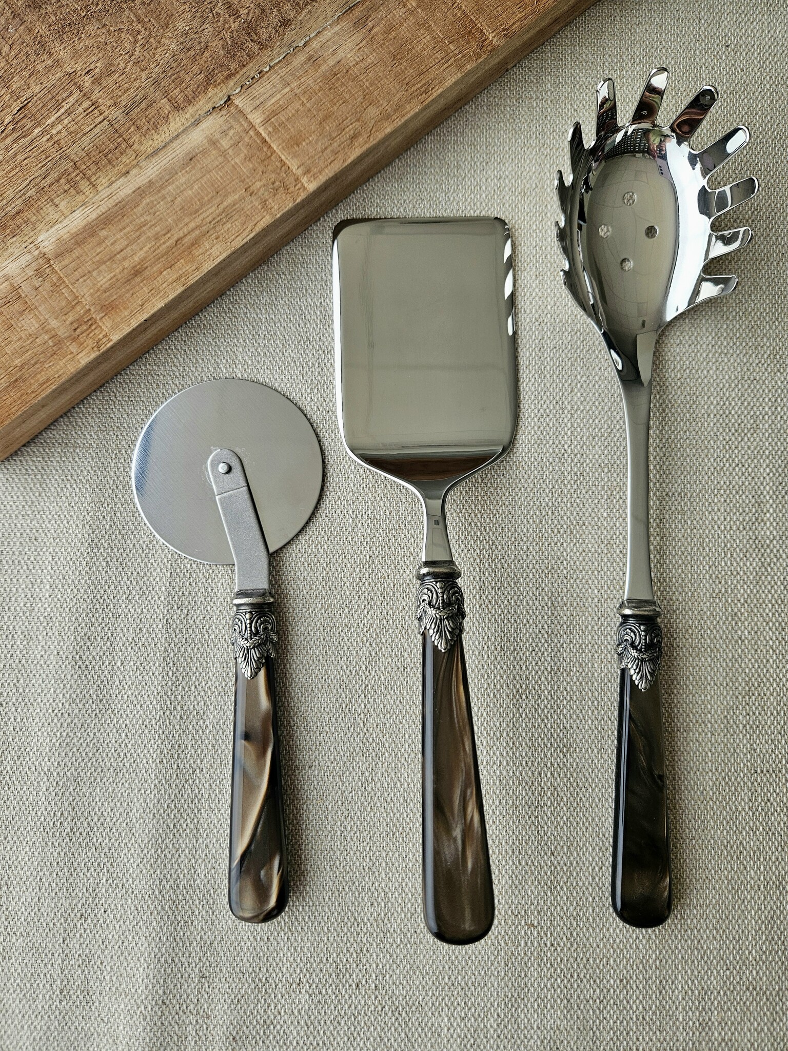 3-teiliges Pastabesteckset, Braun (perlmutt)