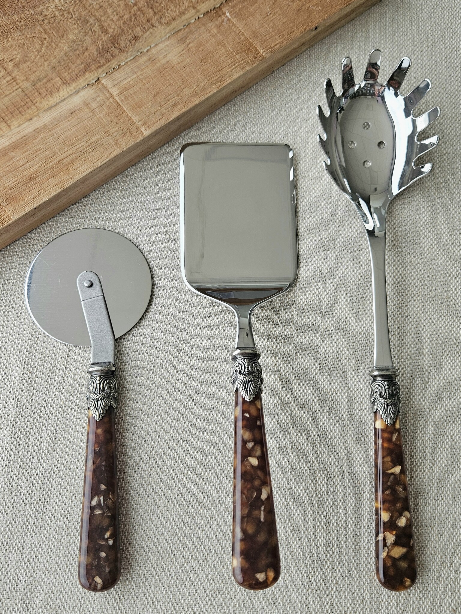 3-teiliges Pastabesteckset, Braun (schildkröte)