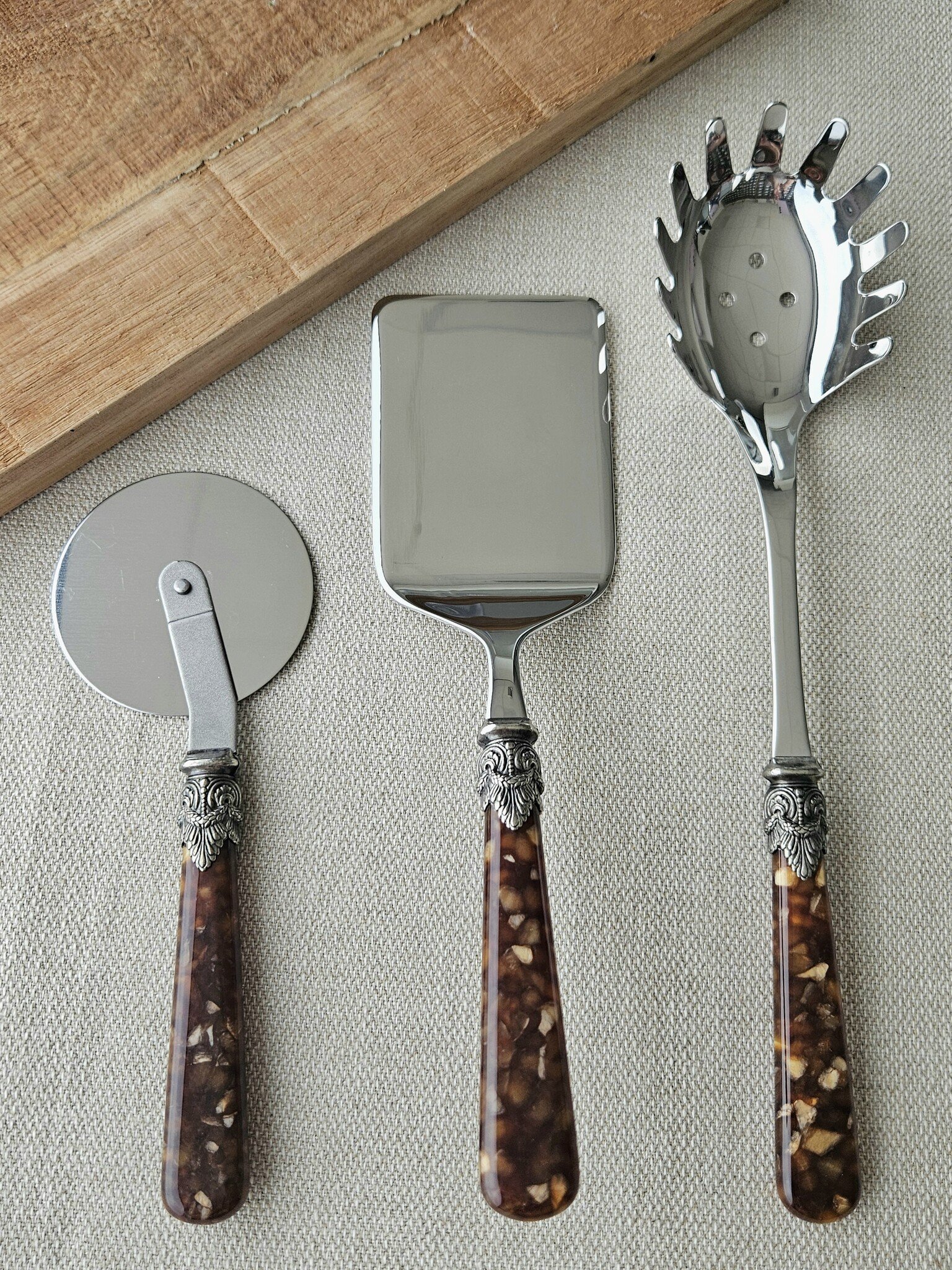 Pasta Bestekset, 3-delig, Bruin (schildpad), EME Napoleon