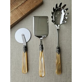 Pasta serving set, Honey Gold (mother-of-pearl)