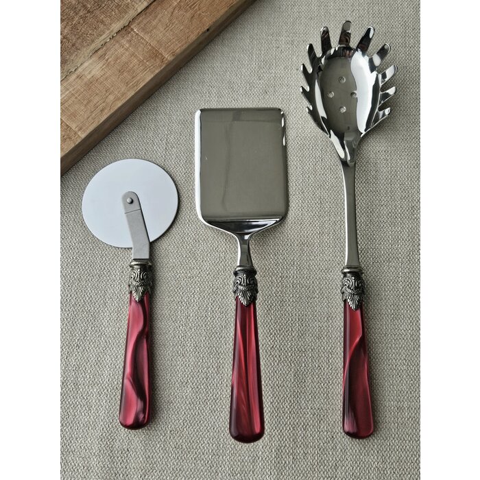 Pasta serving set, Red (mother-of-pearl)