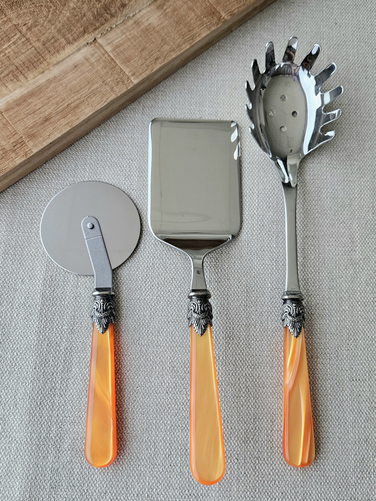 Pasta serving set, Orange (mother-of-pearl sheen)