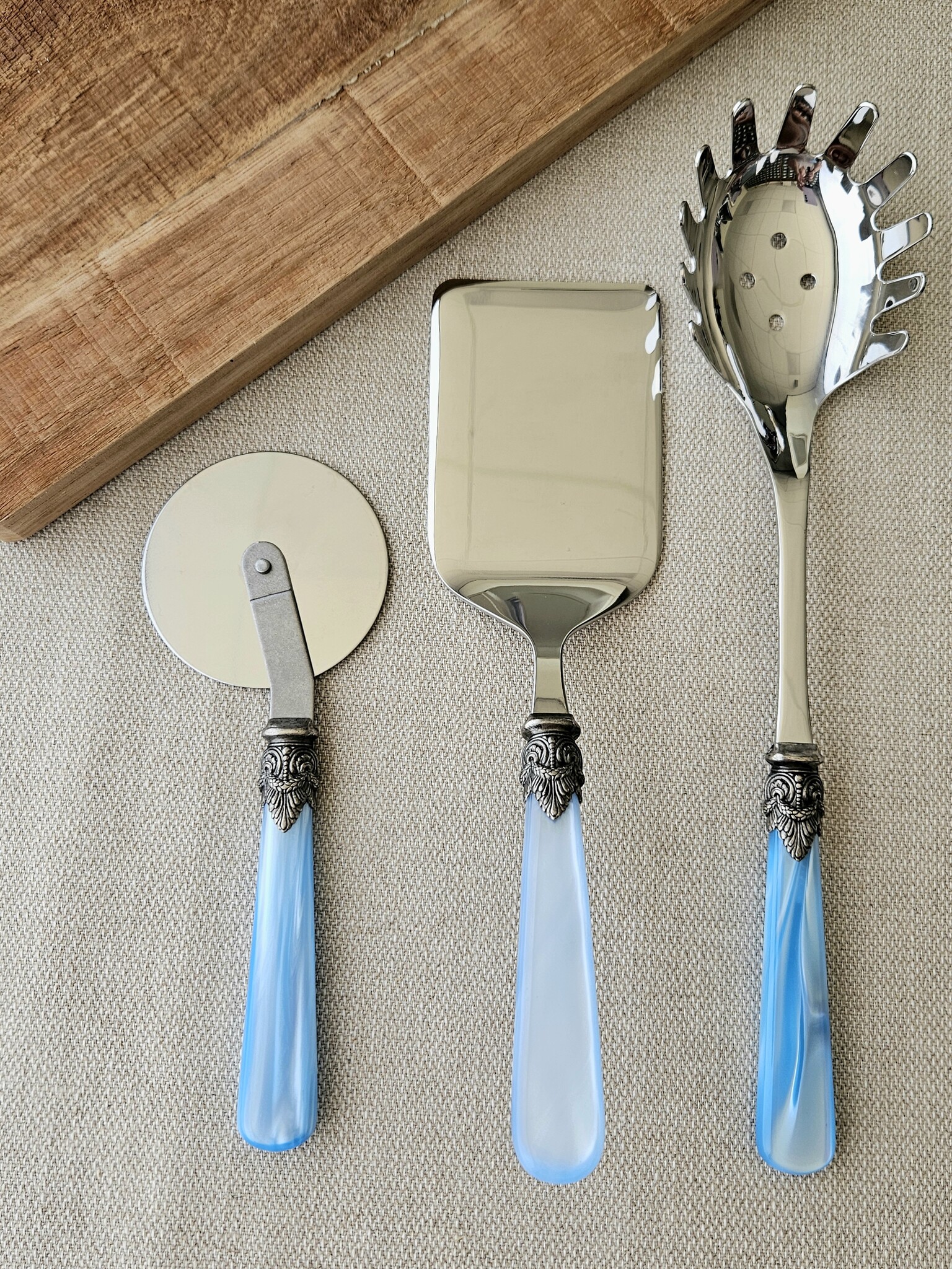 Ensemble de service à pâtes, Bleu Clair (éclat nacré)