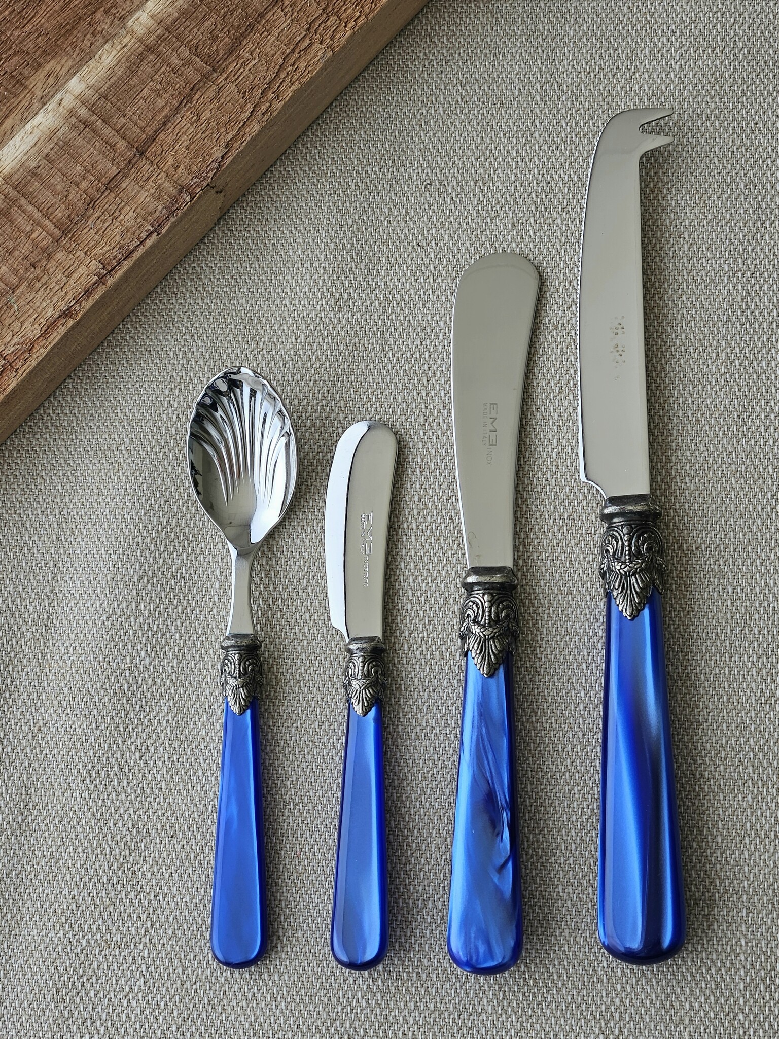 Juego de cubiertos para tapas, Azul (brillo nácar)