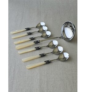 7-teiliges Suppenbesteckset, Elfenbein (Perlmutt)