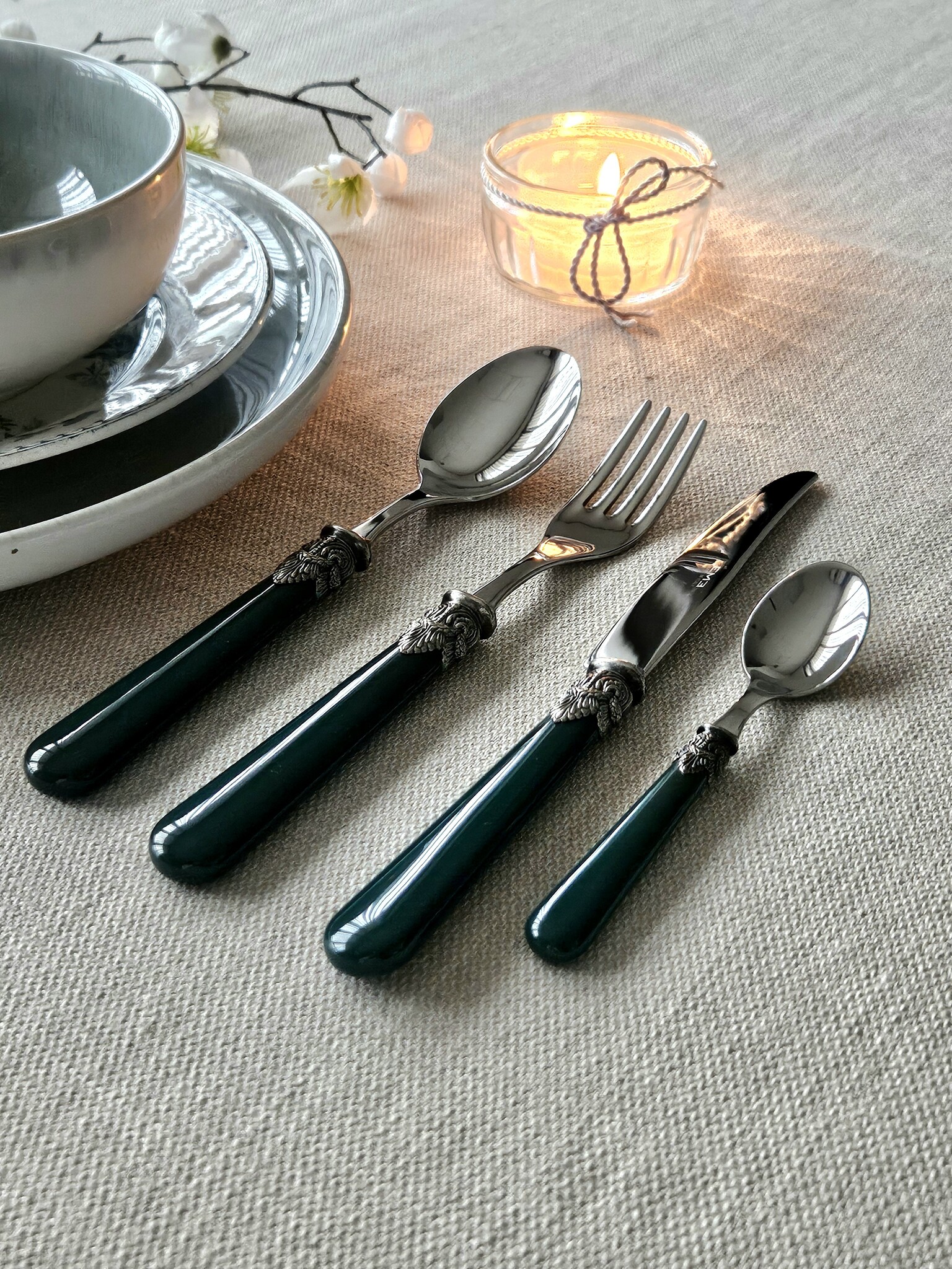 Bestekcassette, Groen (mat), in luxe houten bestekkoffer, EME Napoleon