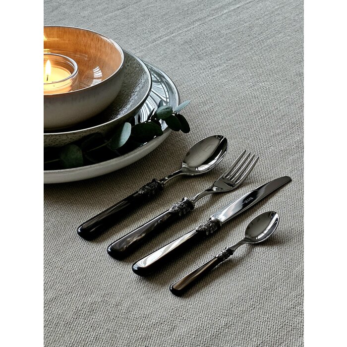 24-teiliges Tafelbesteckset, 6 Personen, Braun (perlmutt), im luxuriösen Holzkoffer