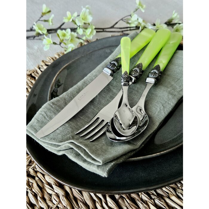 Cajón de cubiertos, Verde Claro (brillo nácar), en un lujoso estuche de cubiertos de madera