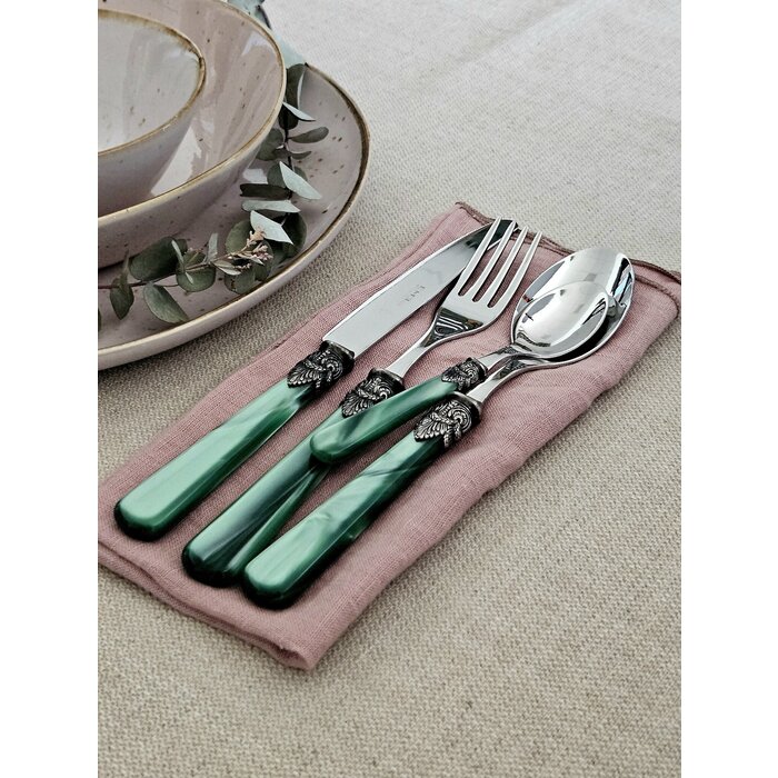 Cutlery Box Green (mother-of-pearl), in a luxurious wooden cutlery case