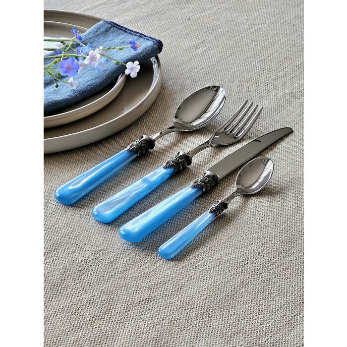 Cutlery Box Light, Blue (mother-of-pearl sheen), in a luxurious wooden cutlery case