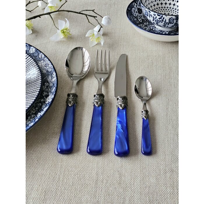 24-teiliges Tafelbesteckset, 6 Personen, Blau (perlmutt), im luxuriösen Holzkoffer