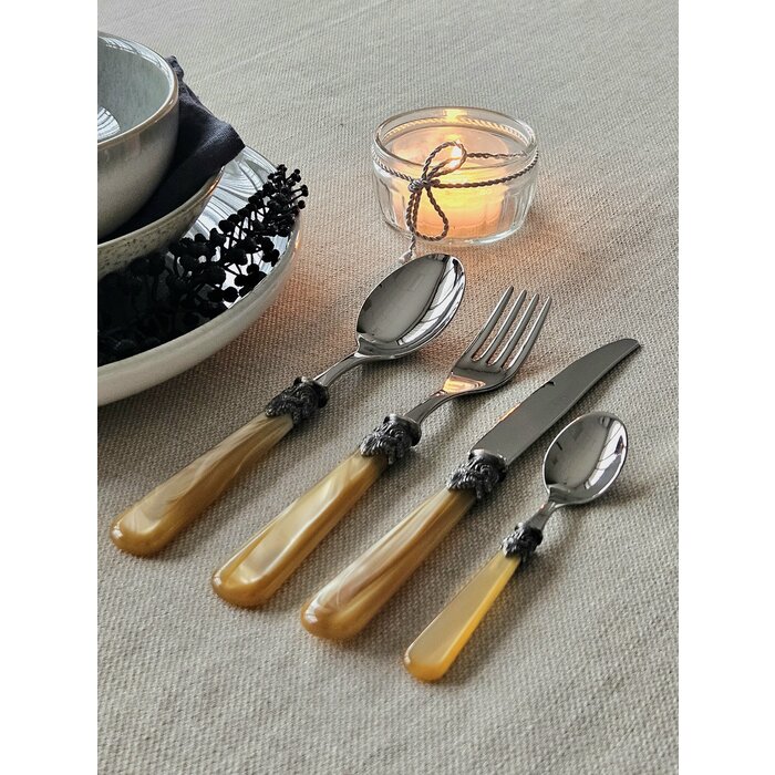 Coffret de couverts, Miel Or (nacré), dans un Coffret de couverts en bois luxueux