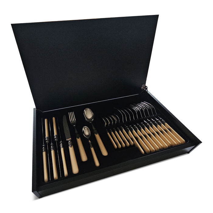 Cutlery Box, Ivory (matte), in a luxurious wooden cutlery case