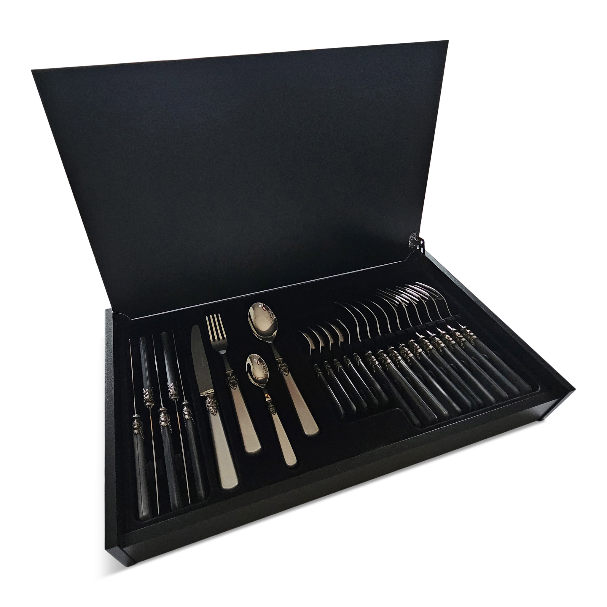 Cutlery Box, Gray (mother-of-pearl sheen), in a luxurious wooden cutlery case