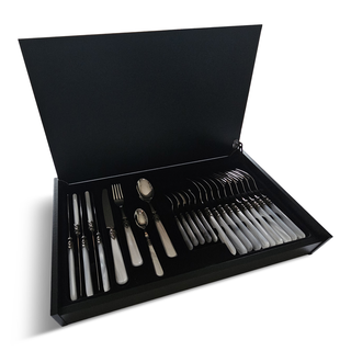 Cutlery Box, White (mother-of-pearl), in wooden cutlery case
