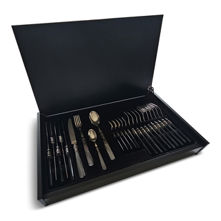 Cutlery Box, Black (mother-of-pearl), in wooden cutlery case