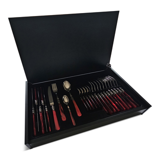 Cutlery Box Red, (mother-of-pearl), in wooden cutlery case