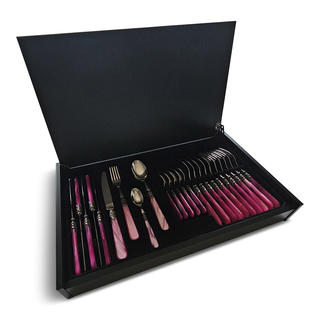 Cutlery Box, Fuchsia (mother-of-pearl), in wooden cutlery case