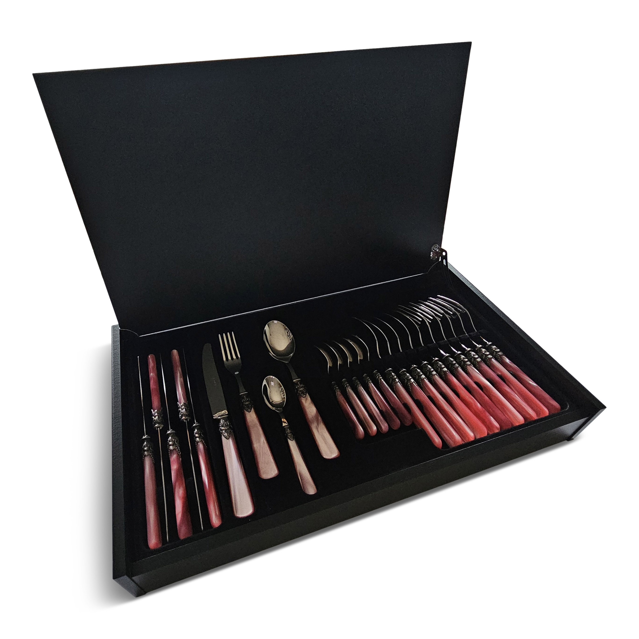 24-teiliges Tafelbesteckset, 6 Personen, Rosa (perlmutt), im luxuriösen Holzkoffer