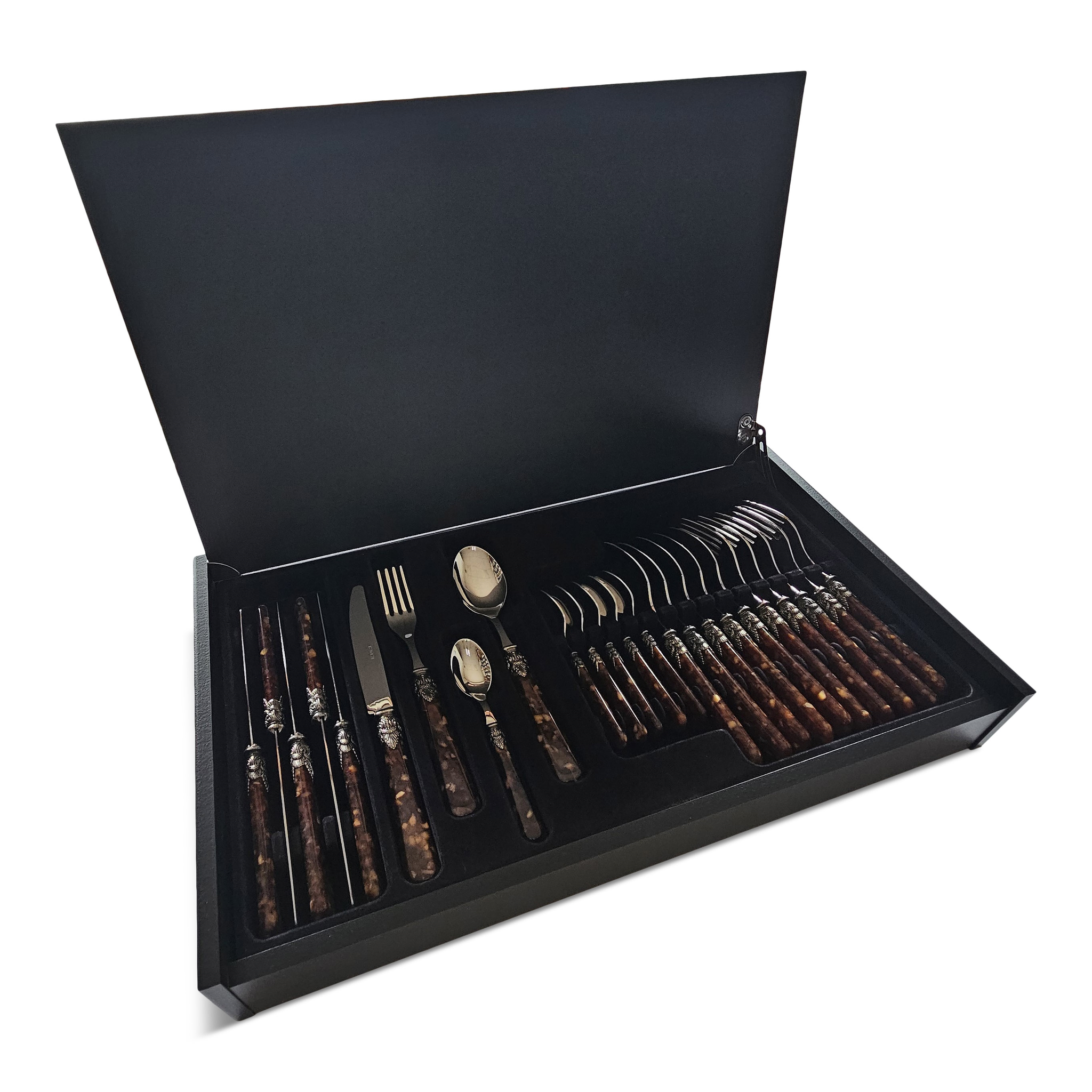 Coffret de couverts, Brun (motif tortue), dans un Coffret de couverts en bois luxueux