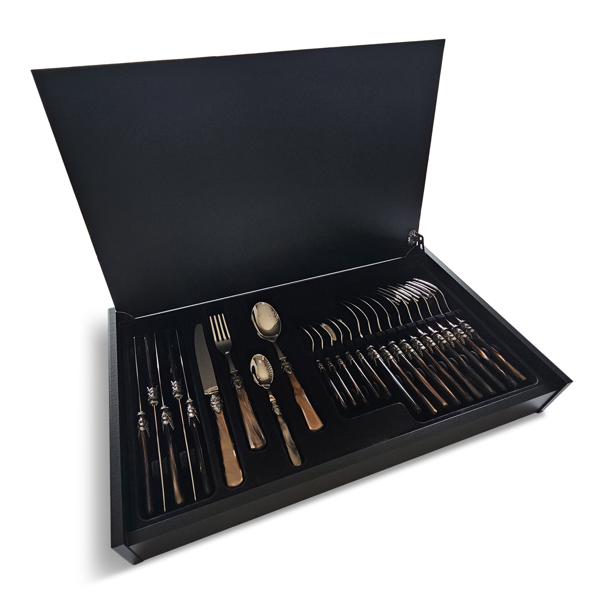 Coffret de couverts, Marron (nacré), dans un Coffret de couverts en bois luxueux