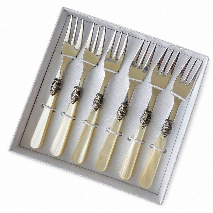 Coffret cadeau de fourchettes à gâteau, 6 pièces, ivoire (nacré), EME Napoleon